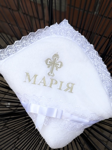 Крижма Бантік з ім'ям і хрестиком М3 біла фото