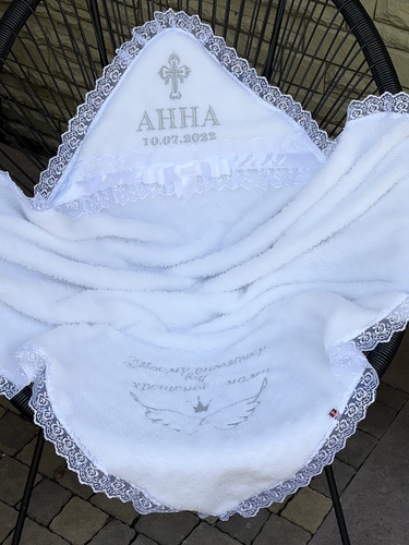 Крижма Бантік з вишивкою (білий/срібло) фото