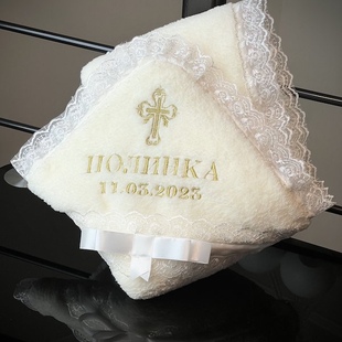 Фото 4 - Крижма Бантік іменна з хрестиком М3 і датою, айворі
