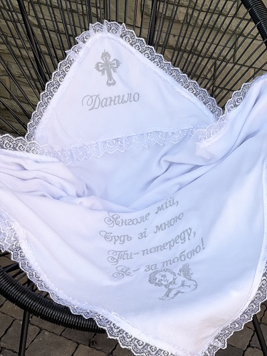 Махра бавовняна двохшарова з мереживом Бантик (ім'я прописом+хрестик М3+молитва+янгол) фото