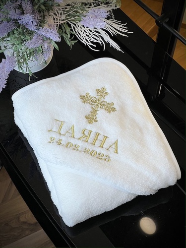 Крижма з ім'ям друкованим шрифтом та датою тепла фото