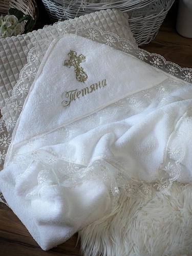 Крижма з мереживом Таїнство і хрестиком L4 фото