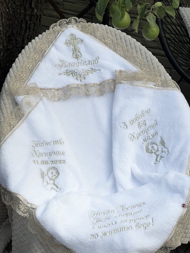 Крижмо з мереживом Таїнство іменна Нехай Господь оберігає фото