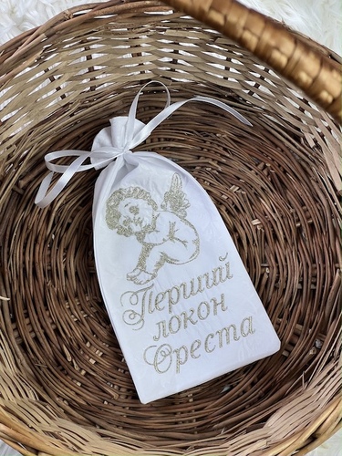 Мішечок для локона без мережива з янголом і написом фото